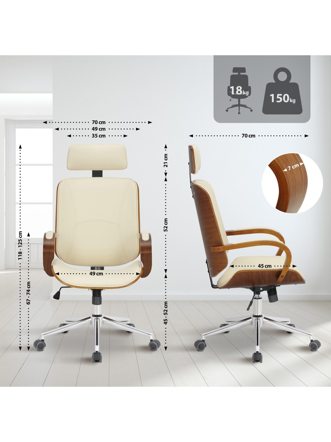 Kontorstol Dayton, valnød/creme