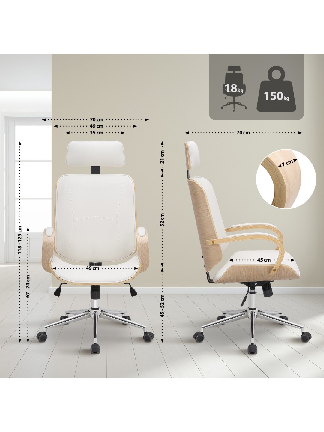 Kontorstol Dayton, natur/hvid