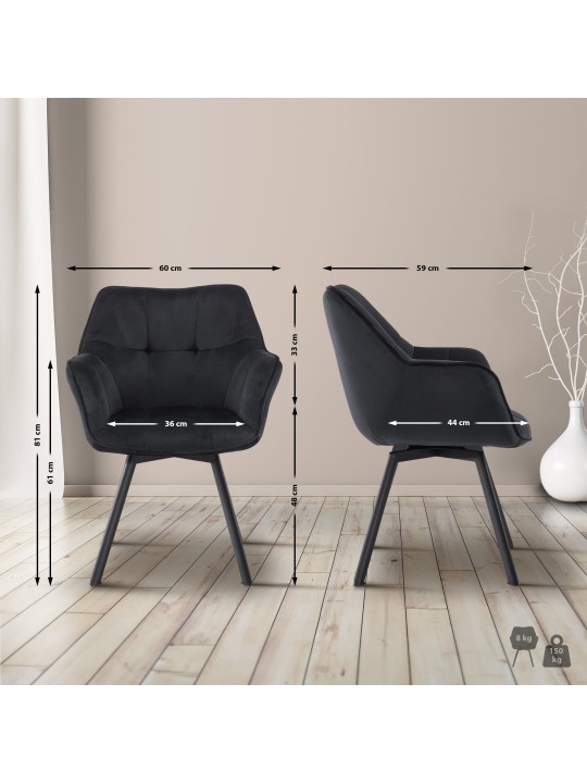 Spisestuestol Jordi fløjl, sort