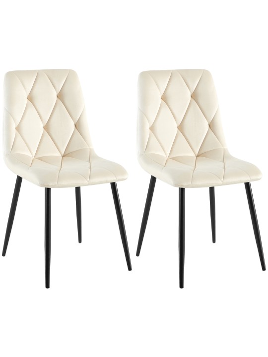 Sæt med 2 spisestuestole Clairton velvet, creme