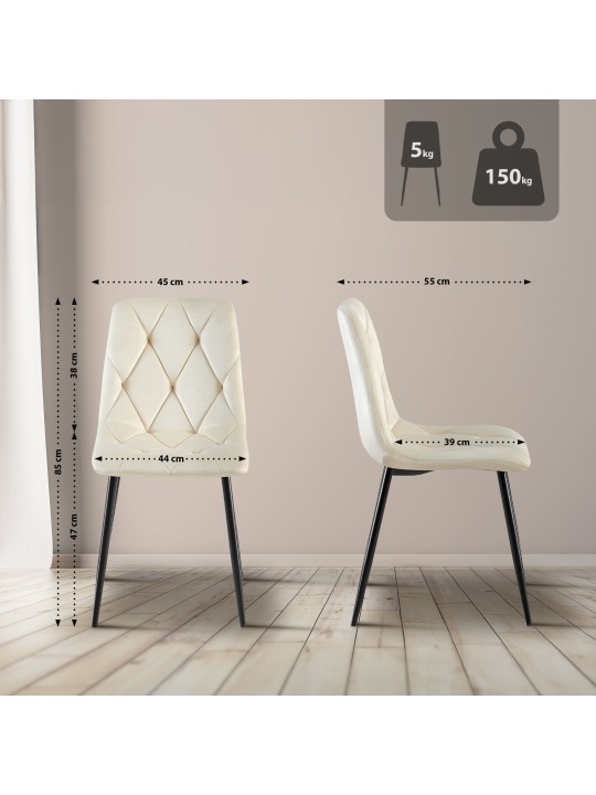 Sæt med 2 spisestuestole Clairton velvet, creme