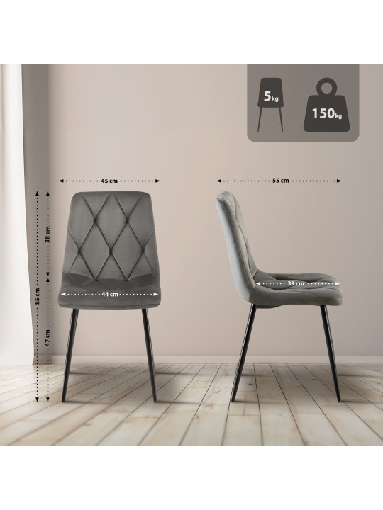 Sæt med 2 spisestuestole Clairton velvet, antracit Sæt med 2 spisestuestole Clairton velvet, antracit