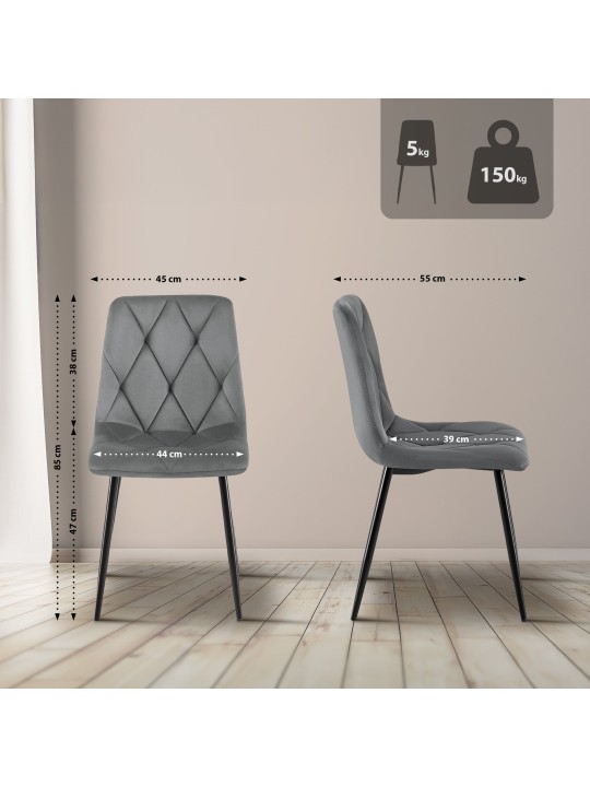 Sæt med 2 spisestuestole Clairton velvet, mørkegrå