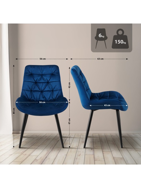 Sæt med 2 Rossford spisestuestole, mørkeblå