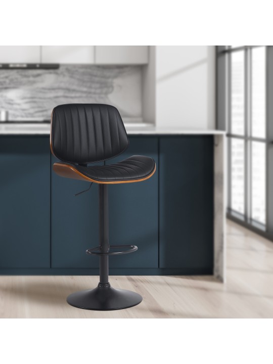 Sæt med 2 barstole Clawson imiteret læder, valnød/sort