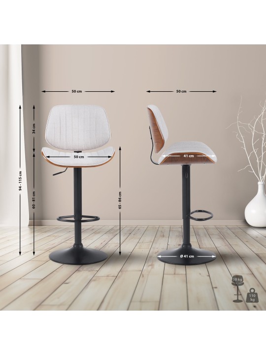 Sæt med 2 barstole Clawson stof, valnød/creme