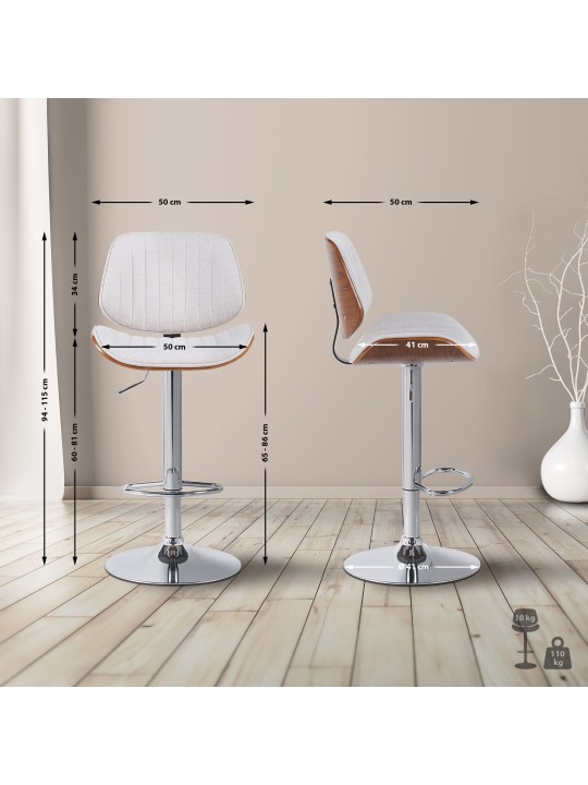 Sæt med 2 barstole Clawson stof krom, valnød/creme