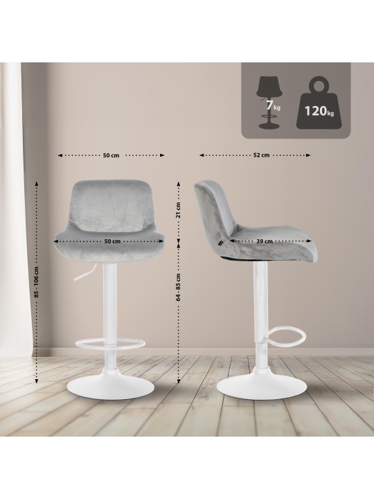 Sæt med 2 barstole Solon velvet, grå