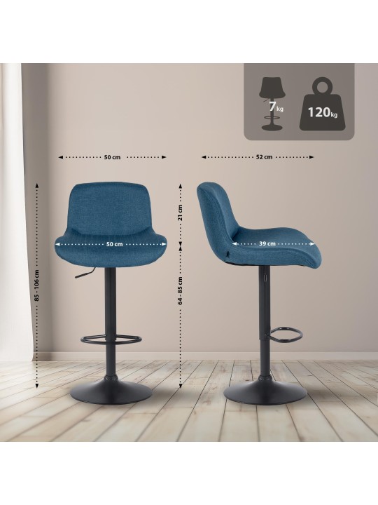 Sæt med 2 barstole Solon stof, blå Sæt med 2 barstole Solon stof, blå