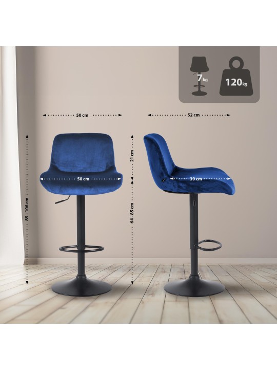 Sæt med 2 barstole Solon velvet, blå