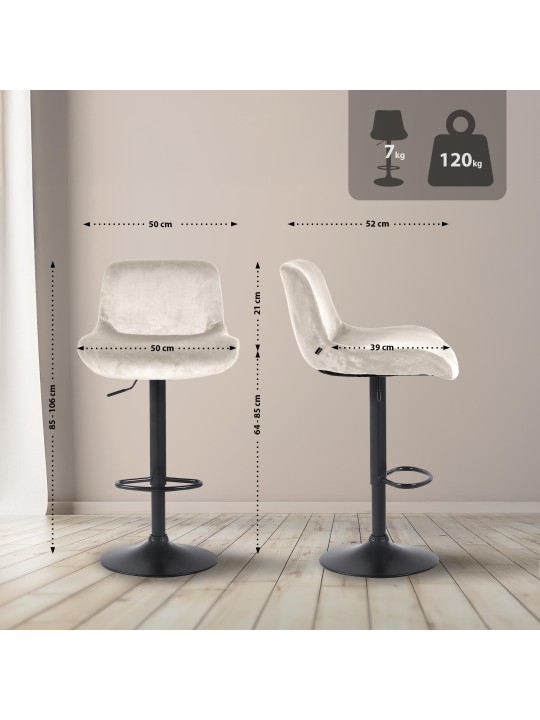 Sæt med 2 barstole Solon velvet, creme