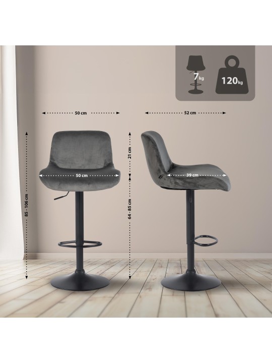 Sæt med 2 barstole Solon velvet, mørkegrå