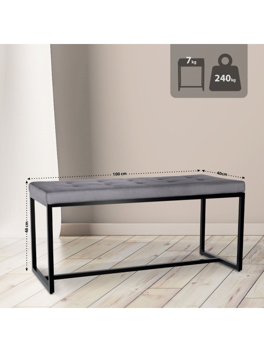 Barci B fløjlsbænk, mørkegrå