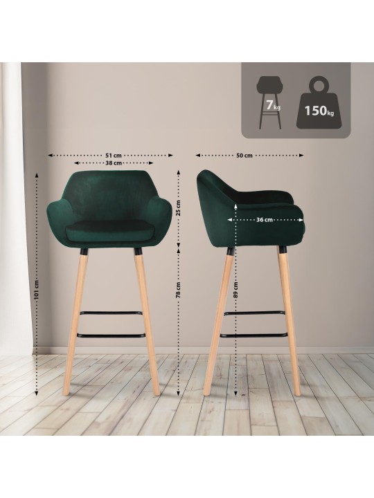 Sæt med 2 barstole Grant velvet, grøn