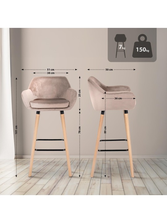 Sæt med 2 barstole Grant velvet, lysegrå Sæt med 2 barstole Grant velvet, lysegrå