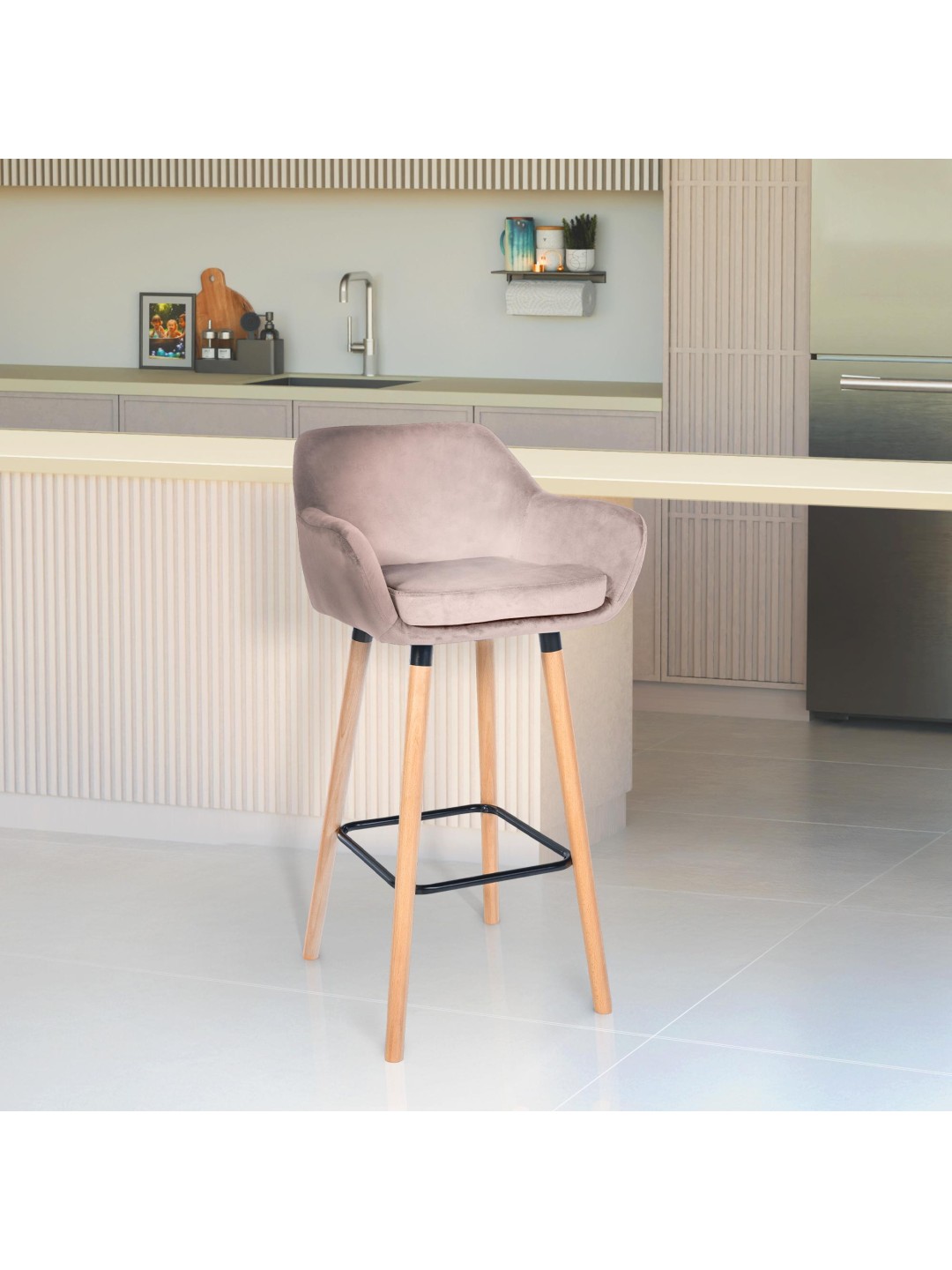 Sæt med 2 barstole Grant velvet, lysegrå