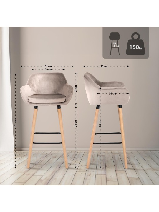 Sæt med 2 barstole Grant velvet, creme Sæt med 2 barstole Grant velvet, creme