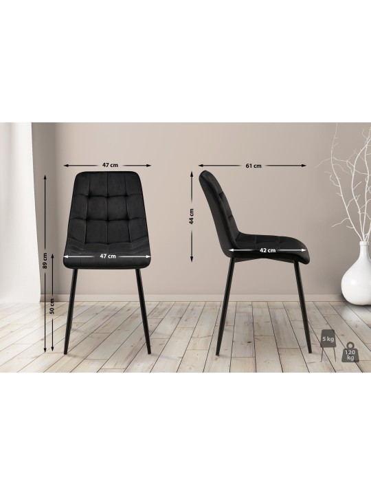 Sæt med 2 spisestuestole Gifford velvet, sort