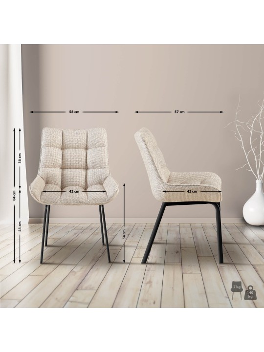 Sæt med 2 stole Saranda stof, elfenben Sæt med 2 stole Saranda stof, elfenben