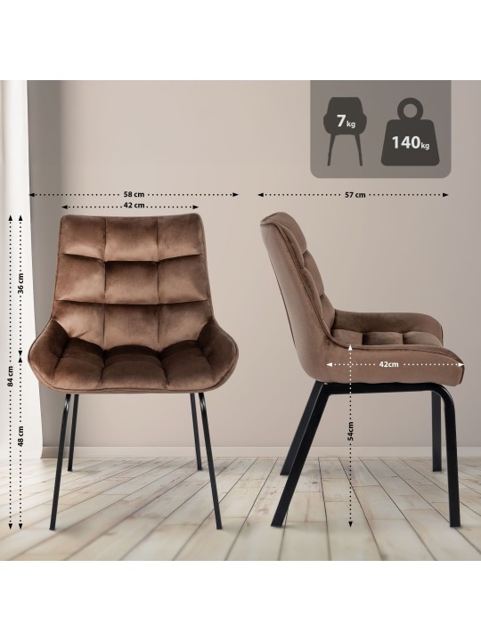 Sæt med 2 stole Saranda fløjl, brun