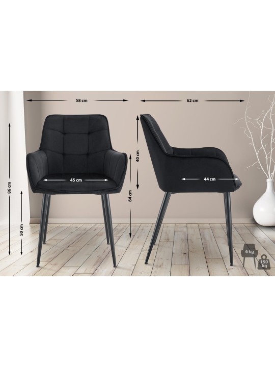 Sæt med 2 Ferndale spisestuestole i fløjl, sort