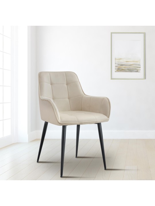 Sæt med 2 Ferndale spisestuestole i fløjl, creme Sæt med 2 Ferndale spisestuestole i fløjl, creme