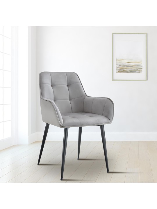 Sæt med 2 Ferndale spisestuestole i fløjl, lysegrå Sæt med 2 Ferndale spisestuestole i fløjl, lysegrå