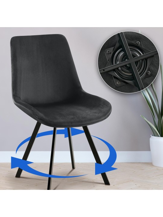 Sæt med 2 spisestuestole Lewes velvet, sort