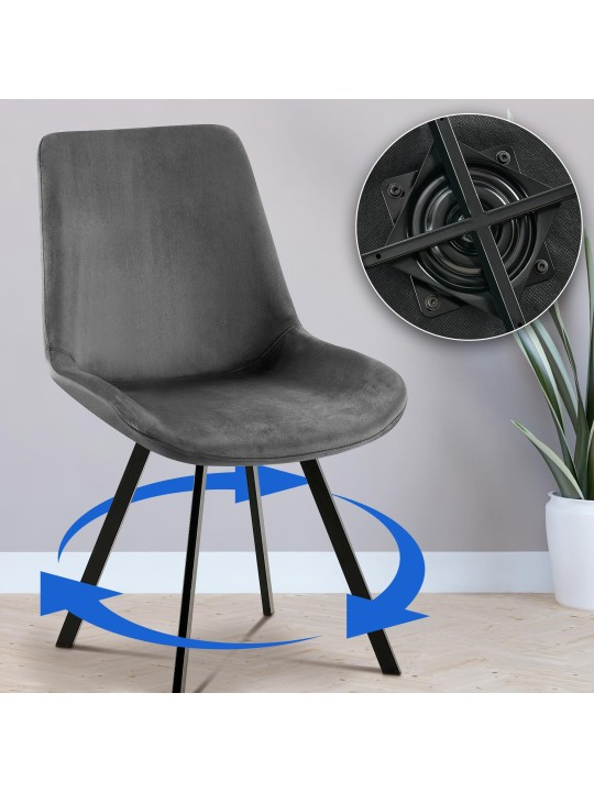 Sæt med 2 spisestuestole Lewes velvet, mørkegrå Sæt med 2 spisestuestole Lewes velvet, mørkegrå