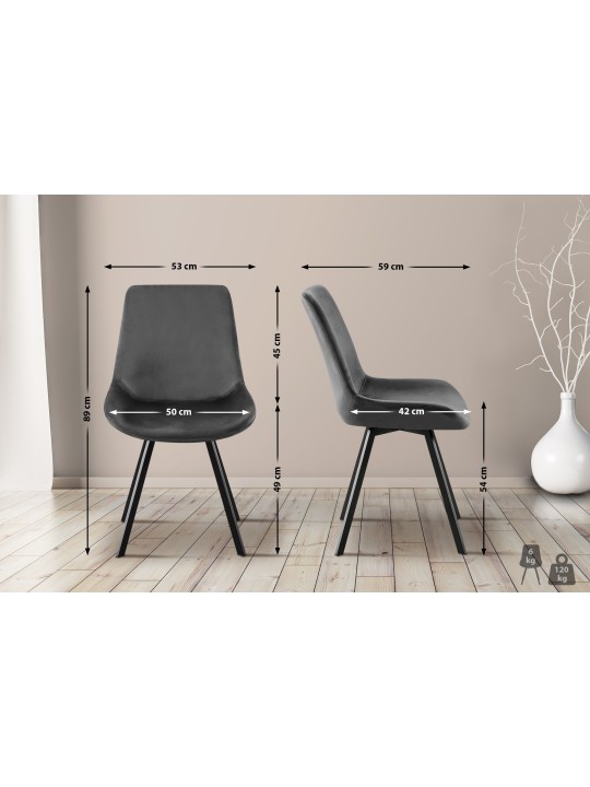 Sæt med 2 spisestuestole Lewes velvet, mørkegrå Sæt med 2 spisestuestole Lewes velvet, mørkegrå