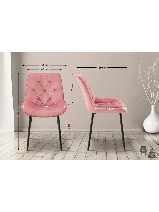 Sæt med 2 spisestuestole Wallace velvet, lyserød