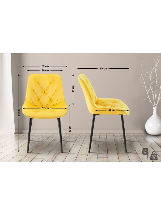 Sæt med 2 spisestuestole Wallace velvet, gul