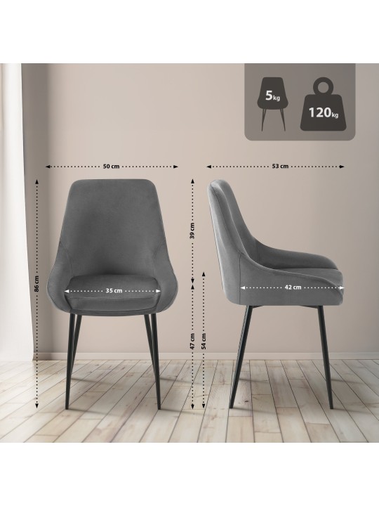 Elmira spisestuestol i fløjl, mørkegrå