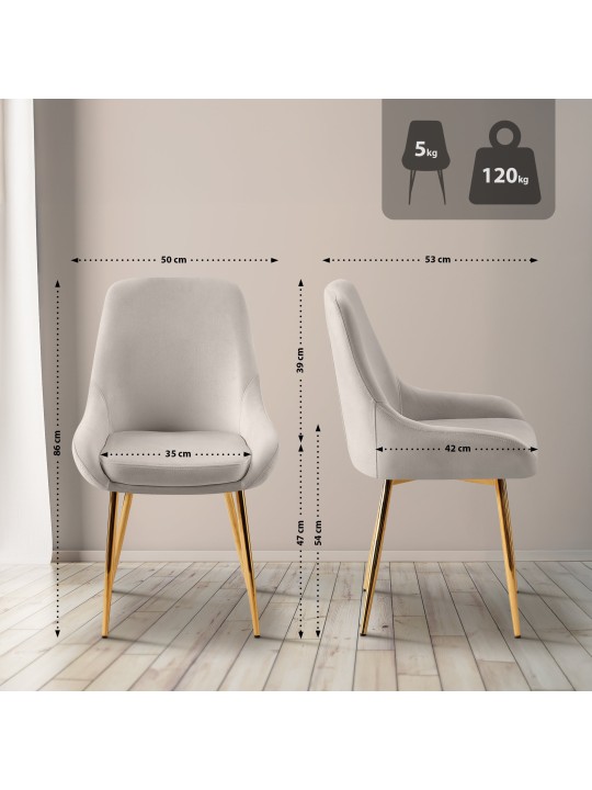 Spisestuestol Elmira fløjl guld, grå