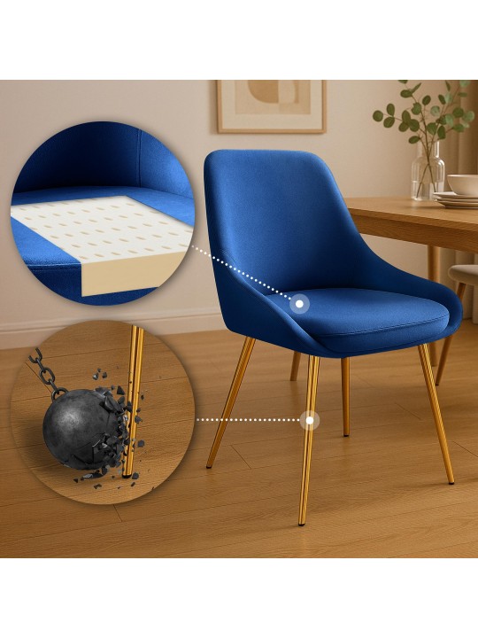 Spisestuestol Elmira fløjl guld, mørkeblå