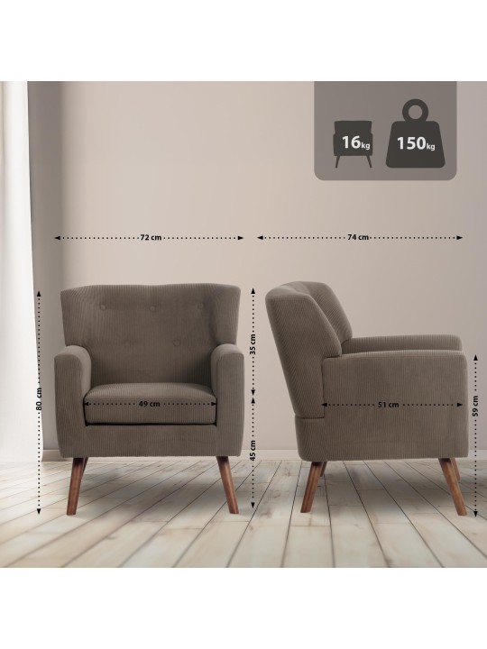 Lænestol Kioni Cord, mørkebrun