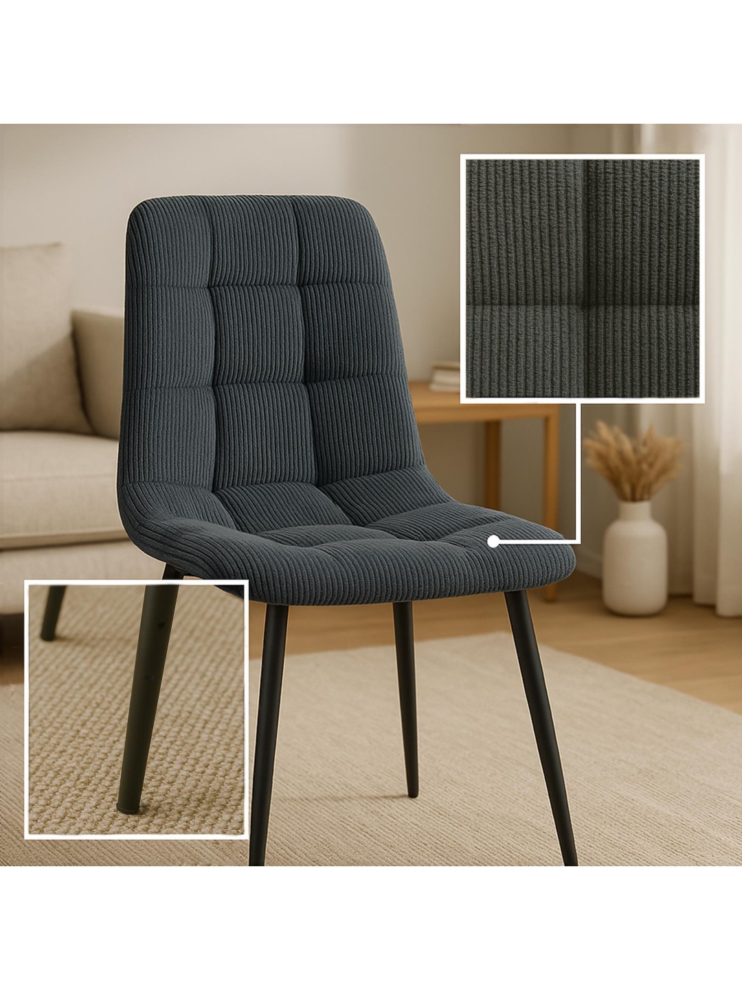 Spisestuestol Antibes Cord, sort