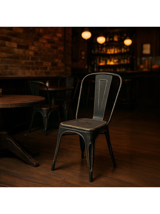 Sæt med 4 antikke Benedikt stole, sort-guld Sæt med 4 antikke Benedikt stole, sort-guld