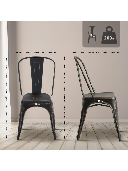 Sæt med 4 antikke Benedikt stole, sort-guld Sæt med 4 antikke Benedikt stole, sort-guld