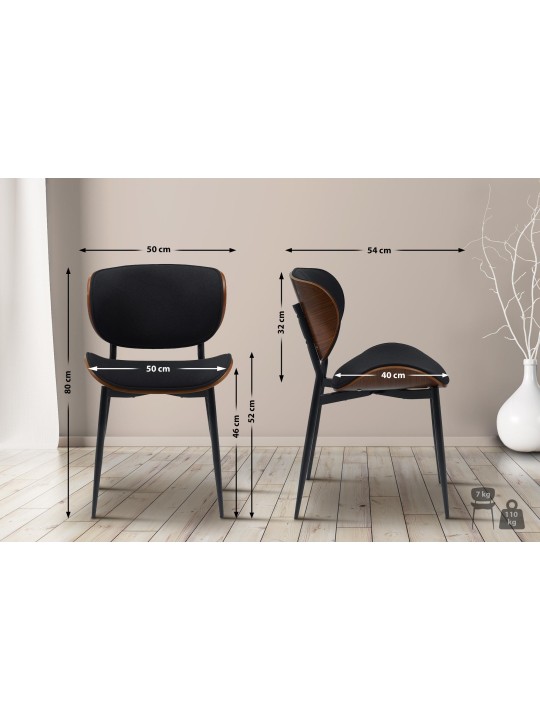 Sæt med 2 spisestuestole Enid stof, valnød/sort