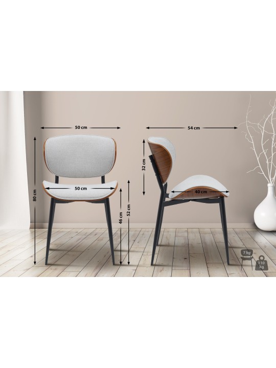 Sæt med 2 spisestuestole Enid stof, valnød/creme