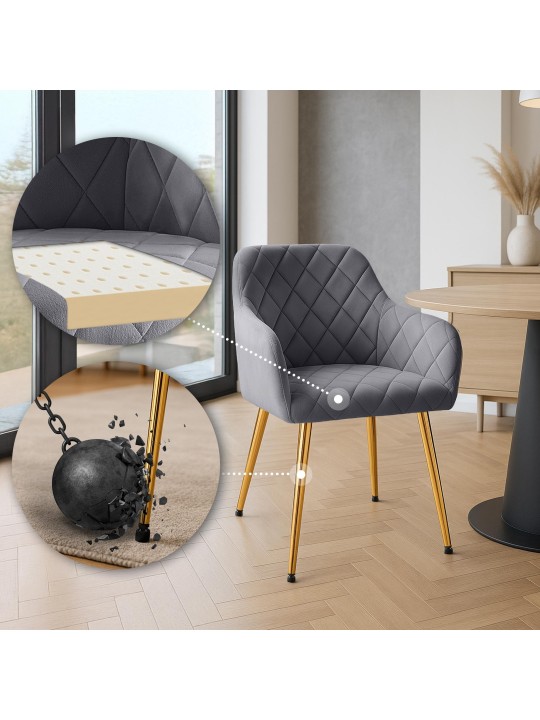 Sæt med 2 spisestuestole Monett velvet G, mørkegrå