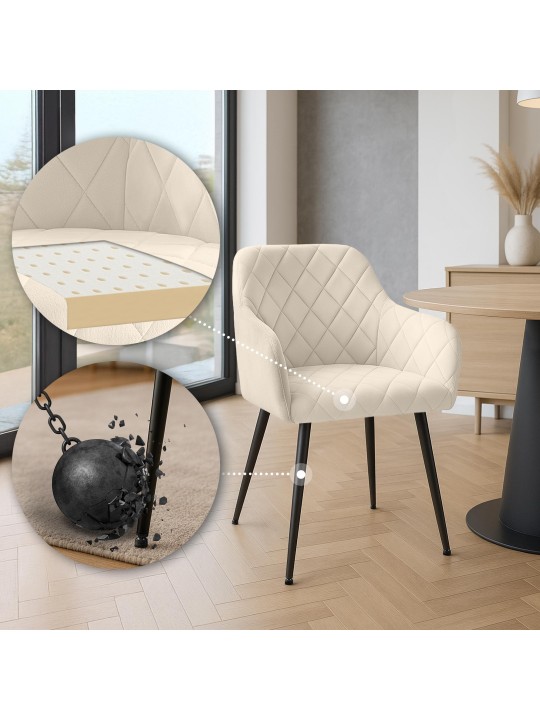 Sæt med 2 spisestuestole Monett velvet B, creme