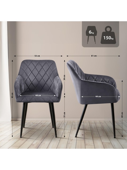 Spisestuestol Monett fløjl B, mørkegrå