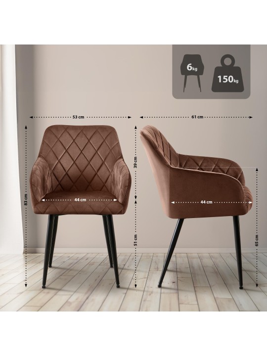 Sæt med 2 spisestuestole Monett velvet B, brun