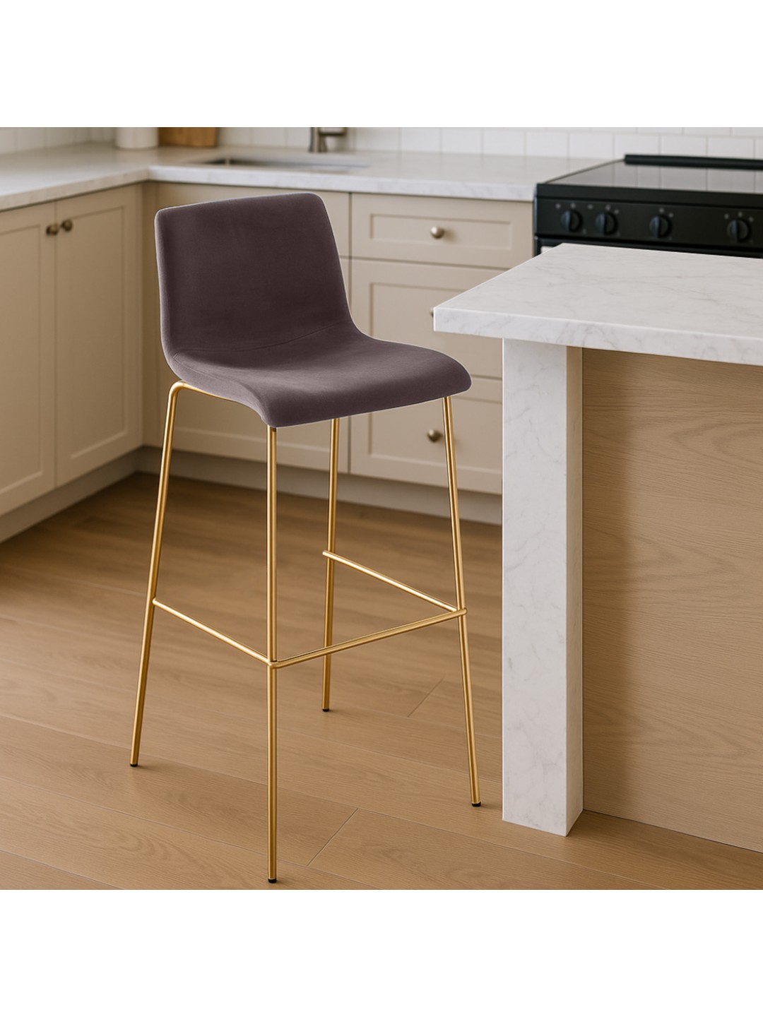 Barstol Hoover Velvet 4-fods guld, brun