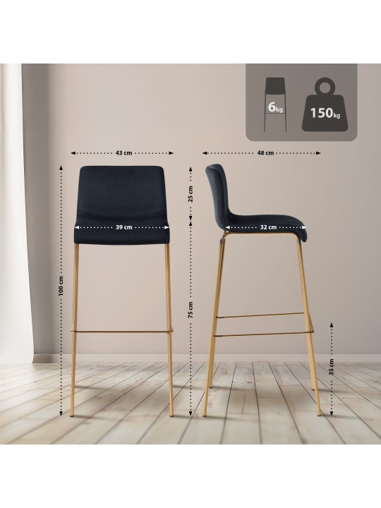 Barstol Hoover Velvet 4-fods guld, sort Barstol Hoover Velvet 4-fods guld, sort
