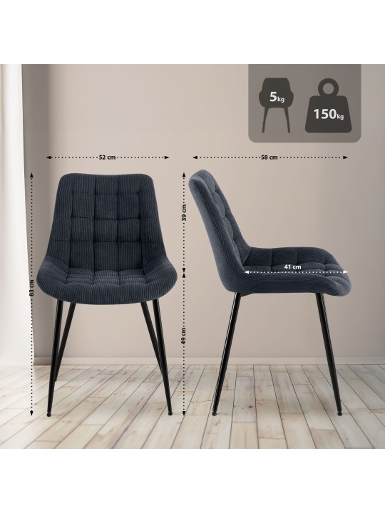 Sardna Cord spisestuestol, sort