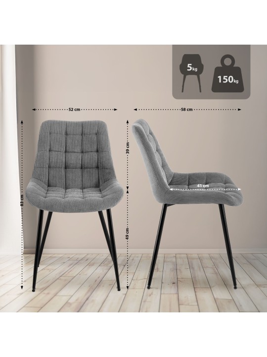 Sardna Cord spisestuestol, grå