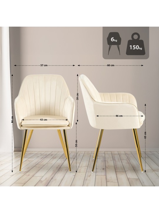 Spisestuestol Cheryl velour guld, creme